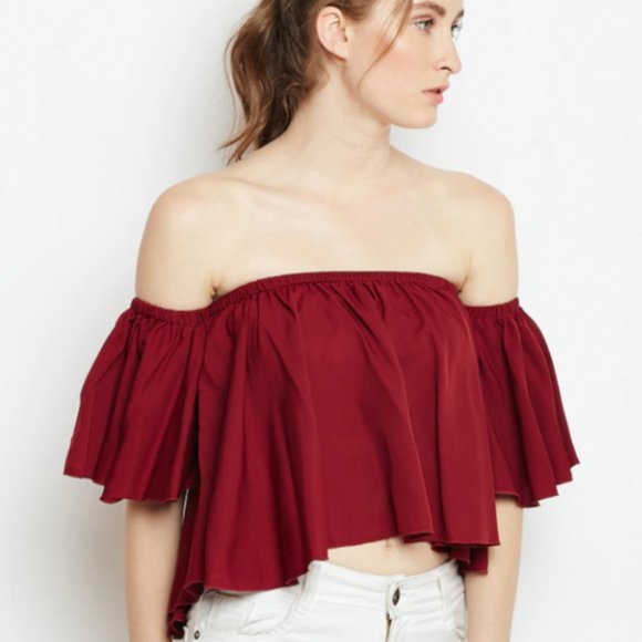 Women Maroon Solid Bardot Top - Picture 5 of 5